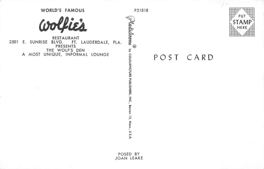 Fort Lauderdale Florida Wolfie's Wolf's Den Bar Interior Postcard AA58940 - Image 2