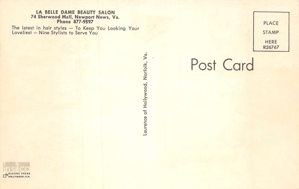 Newport News Virginia Le Belle Dame Beauty Salon Interior Postcard AA58971 - Image 2