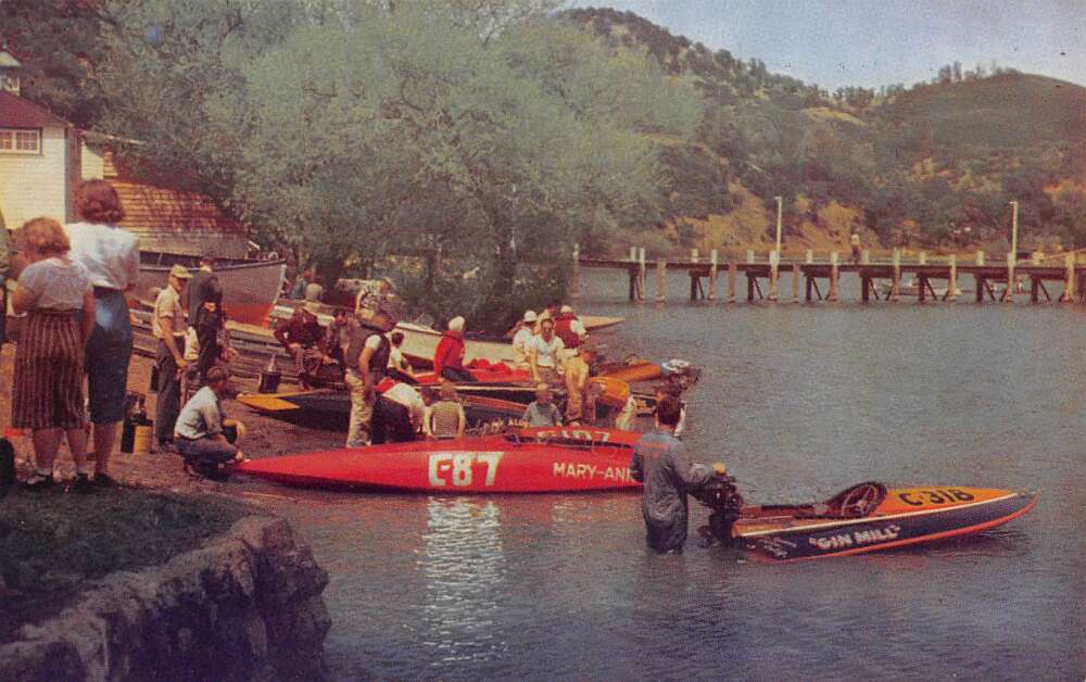 Clear Lake California Getting Ready for Boat Races Vintage Postcard