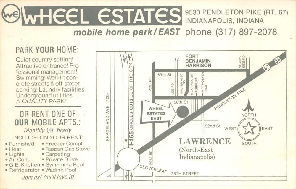 Indianapolis Indiana Wheel Estates Mobile Home Park Vintage Non-PC AA59034 - Image 2