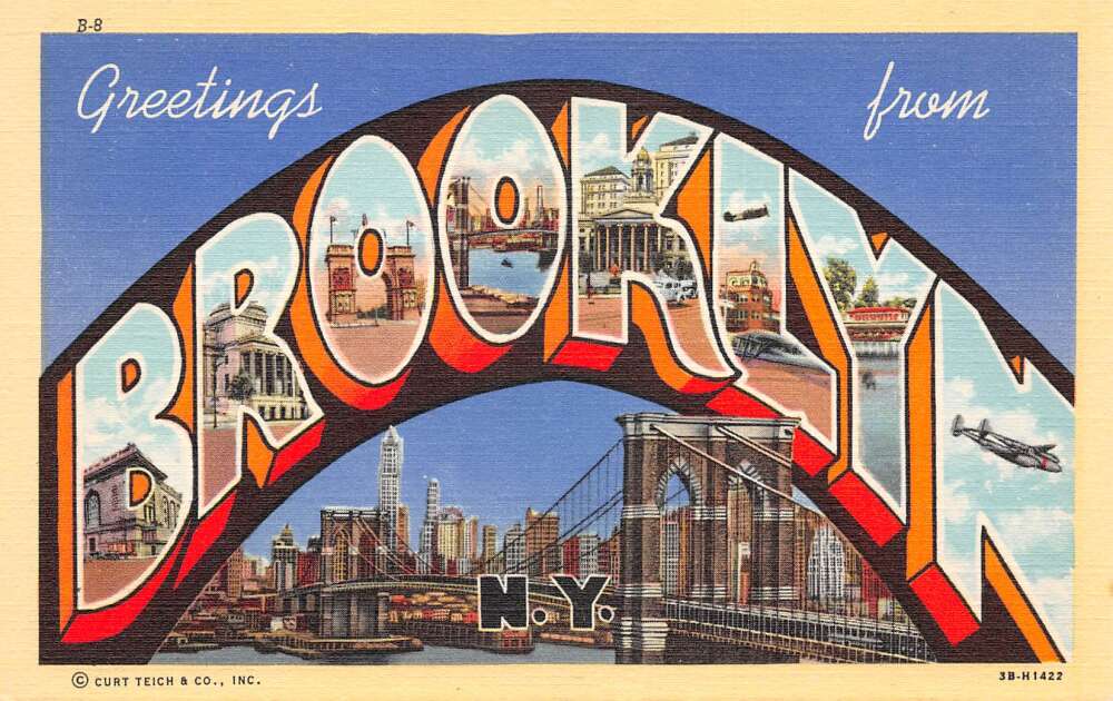Brooklyn New York Greetings Large Letter Linen Vintage Postcard AA59071