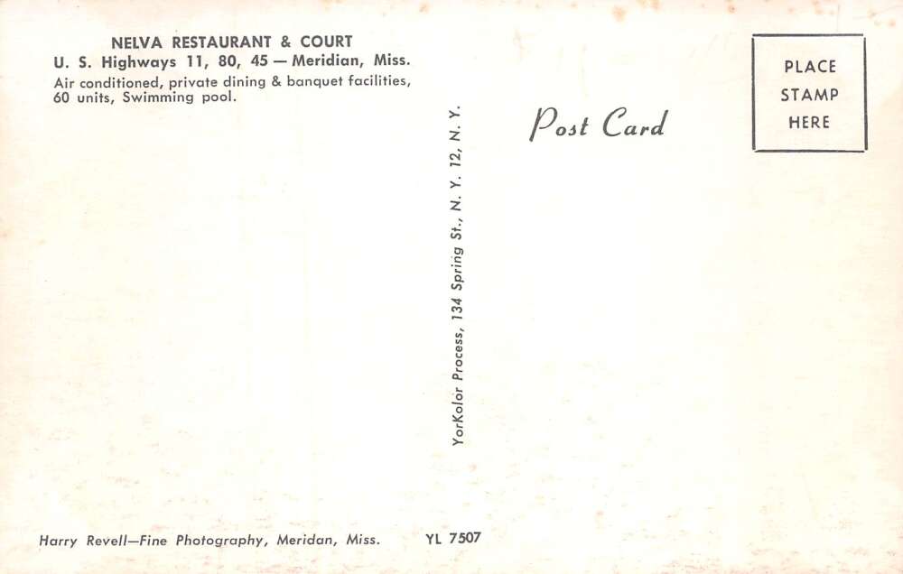 Meridian Mississippi Nelva Restaurant and Court Vintage Postcard AA59359 - Image 2
