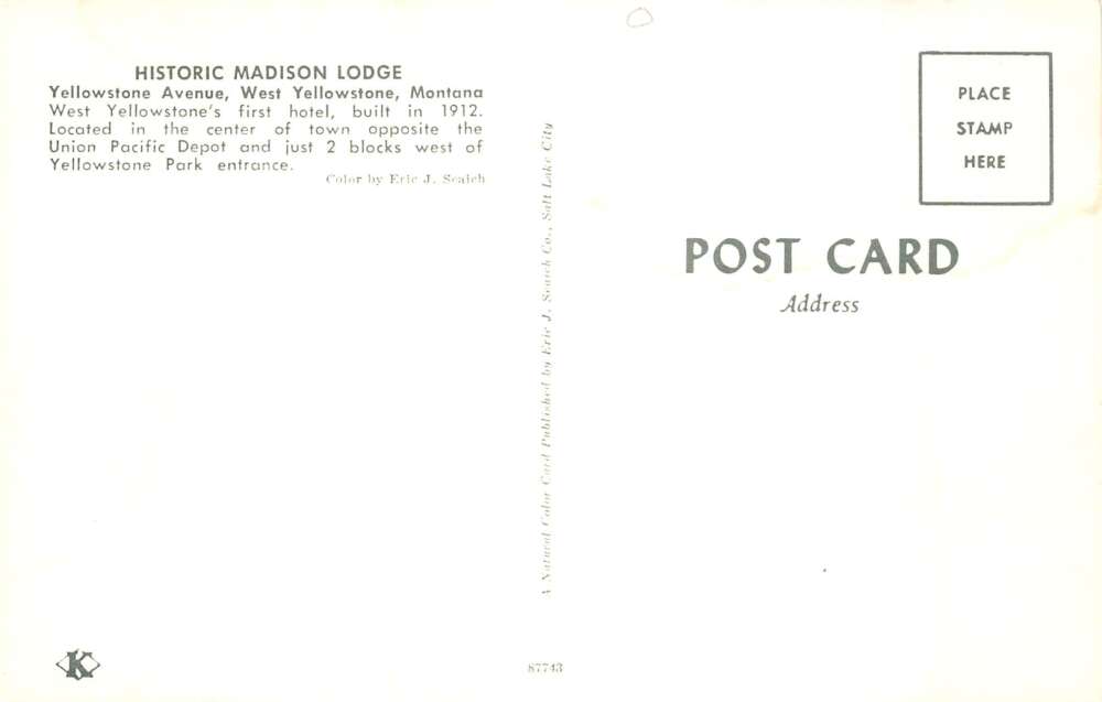 West Yellowstone Montana Madison Lodge Vintage Postcard AA59367 - Image 2