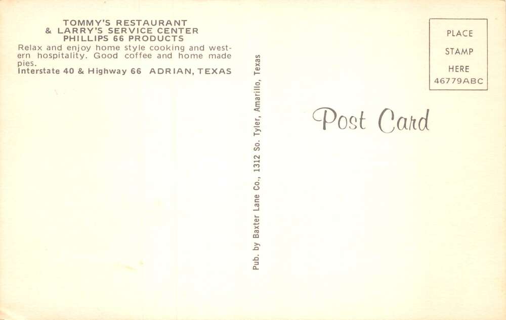 Adrian Texas Tommy's Restaurant and Service Center Route 66 Postcard AA59476 - Image 2