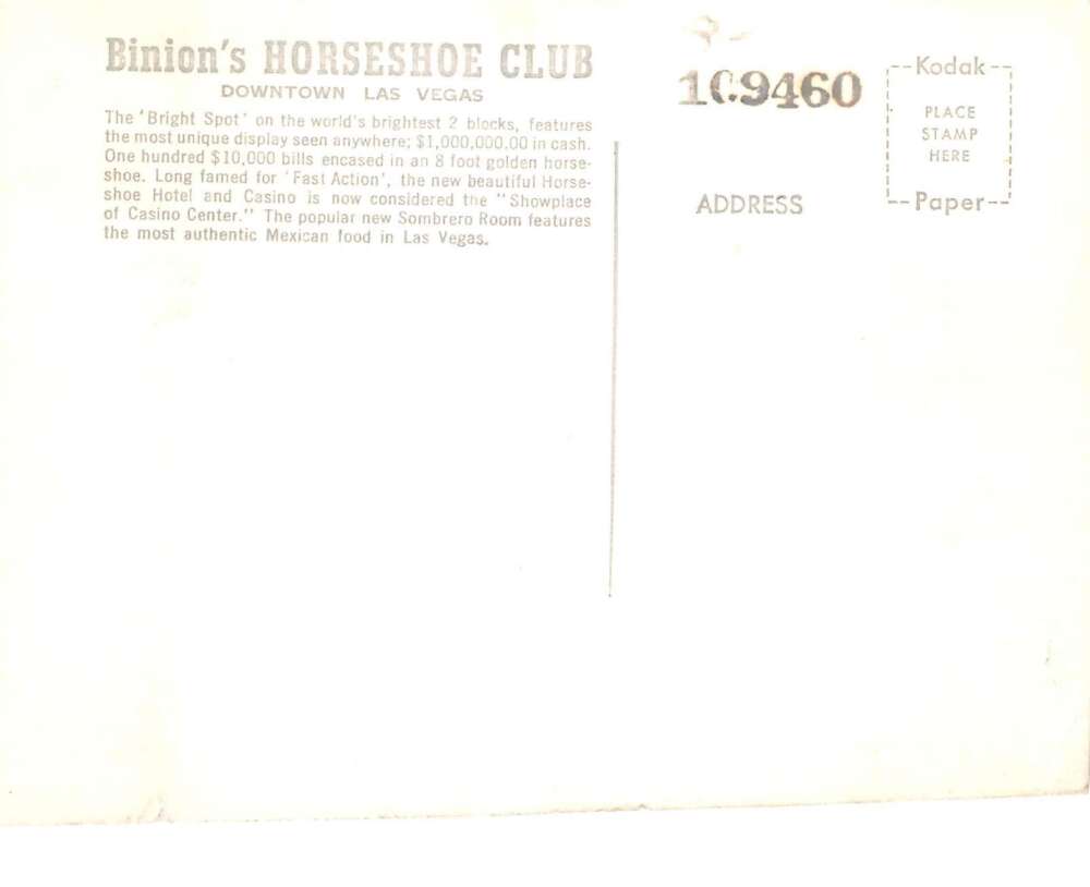 Las Vegas Nevada Binion's Hroseshoe Club Million Dollars Real Photo PC AA59512 - Image 2