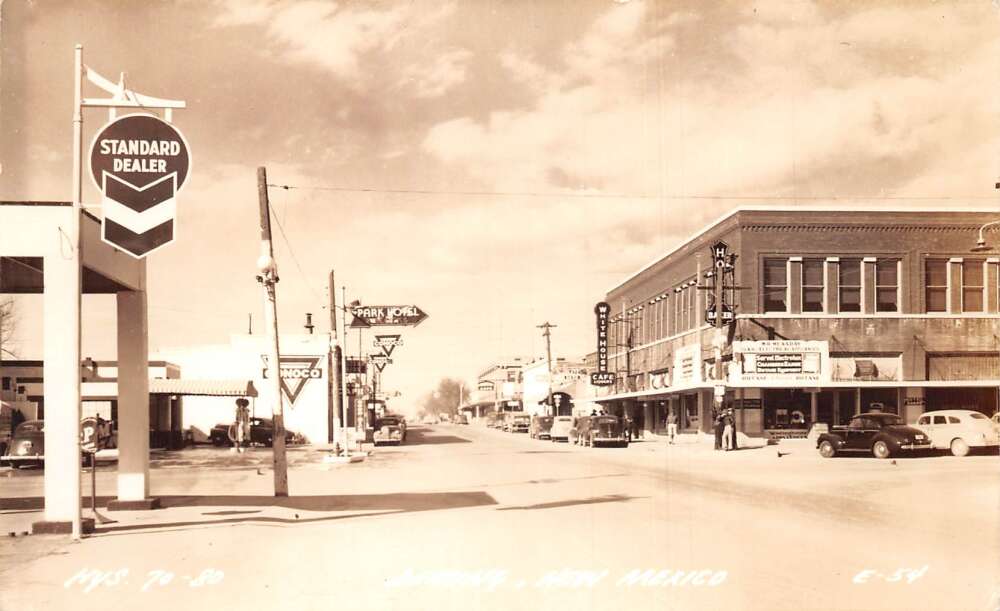 Deming New Mexico Standard Oil Gas Station Street Scene Real Photo PC