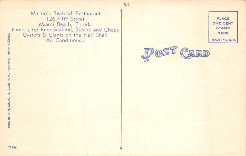 Miami Beach Florida Martin's Seafood Restaurant Vintage Postcard AA59655 - Image 2
