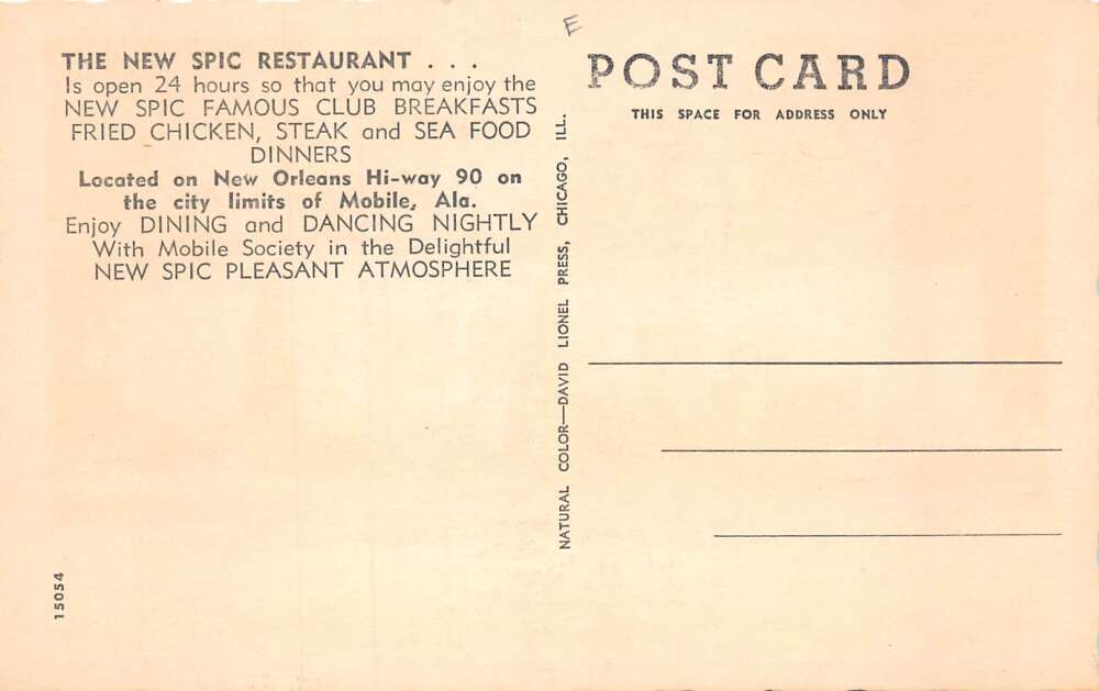 Mobile Alabama New Spic Restaurant Vintage Postcard AA60107 - Image 2