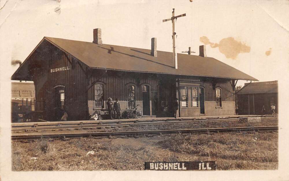 Bushnell Illinois Train Station Real Photo Vintage Postcard AA60122