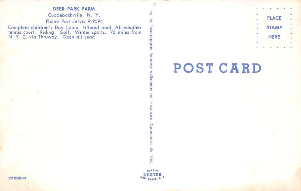 Cuddebackville New York Deer Park Farm Vintage Postcard AA60338 - Image 2