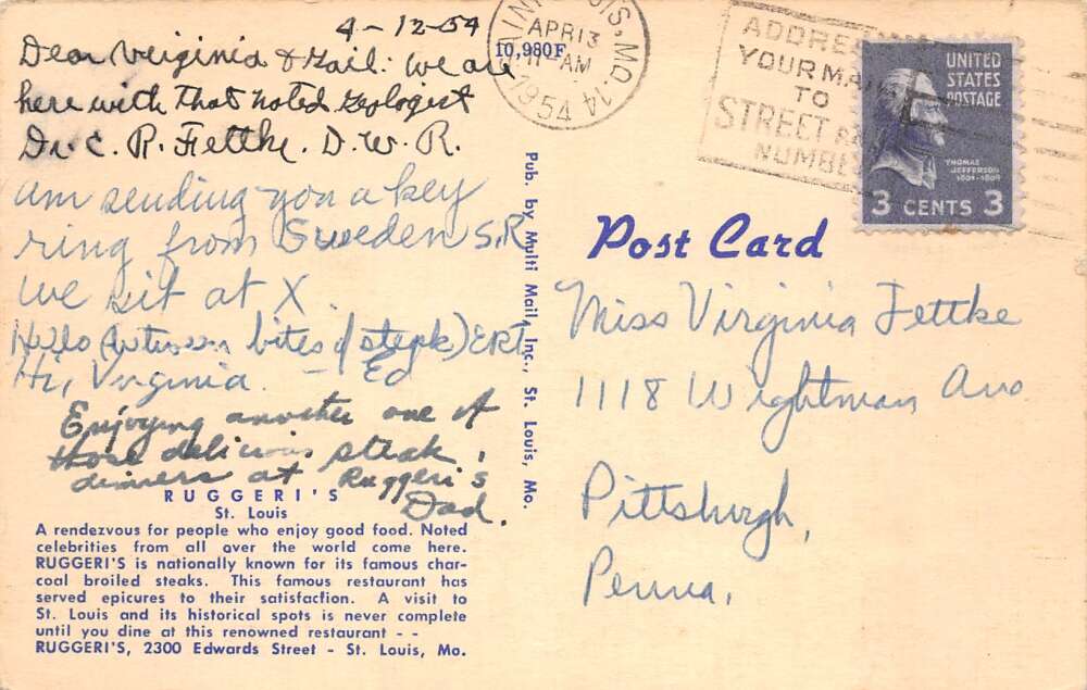 St Louis Missouri Ruggeri's Restaurant Dining Room Vintage Postcard AA60459 - Image 2