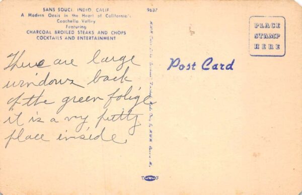 Indio California Sans Souci Restaurant Vintage Postcard AA63746 - Image 2
