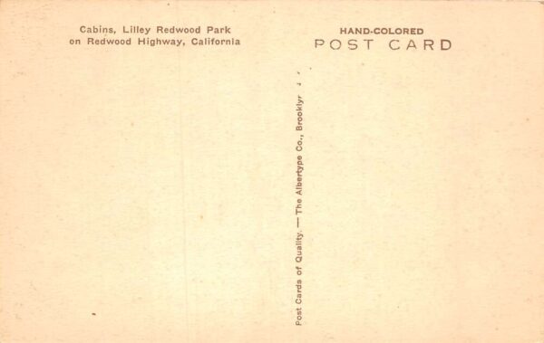 Lilley Redwood Park California Redwood Highway Cabins Hand Colored PC AA63749 - Image 2