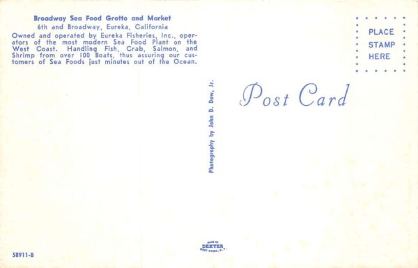 Eureka California Broadway Seafood Grotto and Market Vintage Postcard AA63758 - Image 2