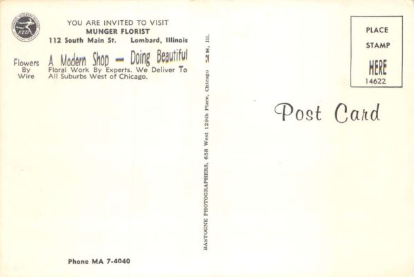 Lombard Illinois Munger Florist Vintage Postcard AA63762 - Image 2