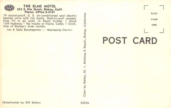 Bishop California The Elms Hotel Exterior View Vintage Postcard AA63768 - Image 2