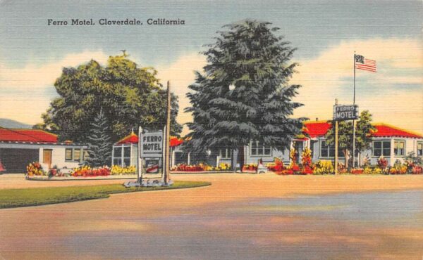Cloverdale California Ferro Motel Exterior View Linen Postcard AA63773