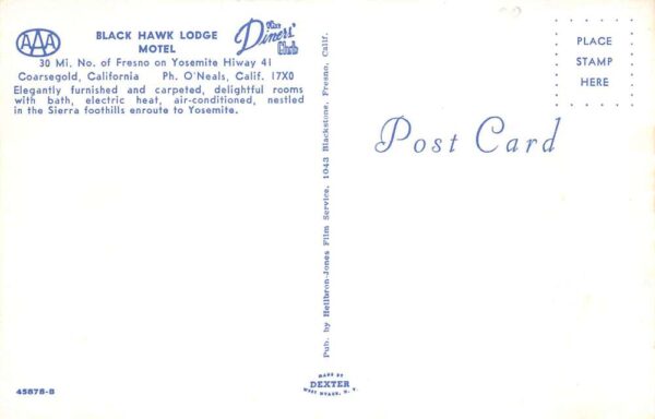Coarsegold California Black Hawk Lodge Motel Exterior View Postcard AA63776 - Image 2