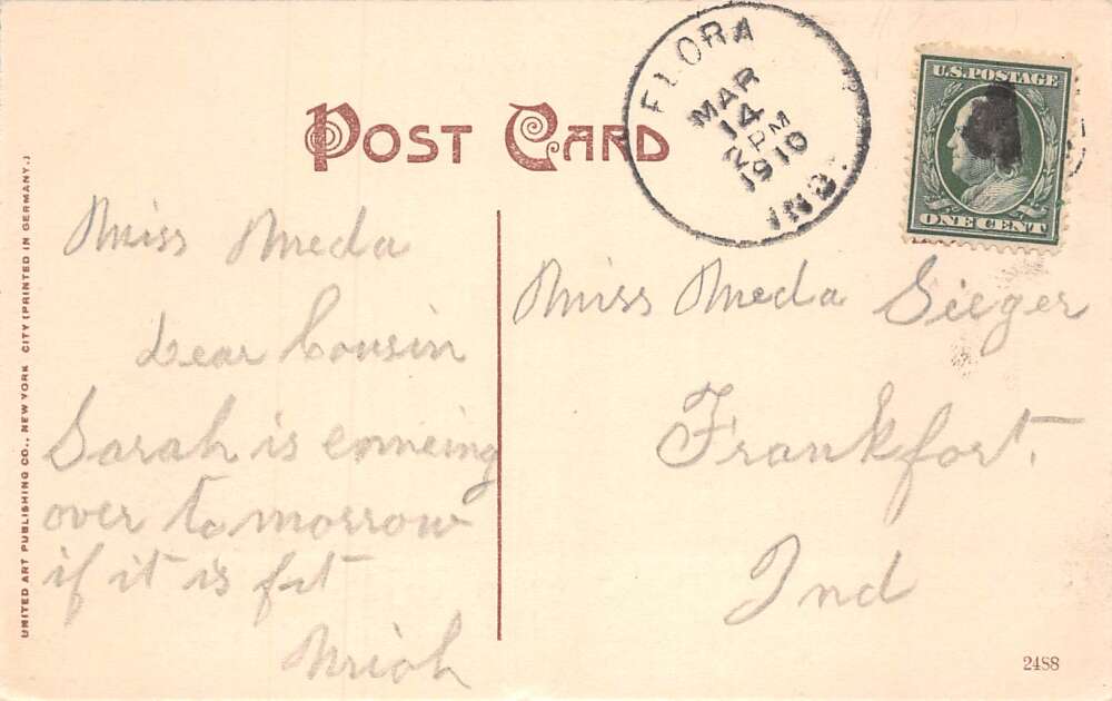 Flora Indiana Center Street South from Main Vintage Postcard AA63797 - Image 2