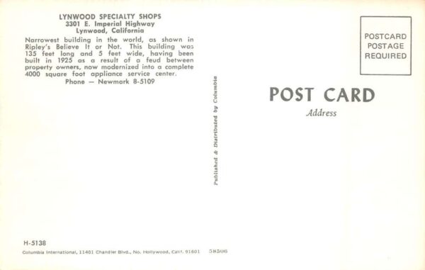 Lynwood California Lynwood Specialty Shops Electronics Ripley's Postcard AA63801 - Image 2