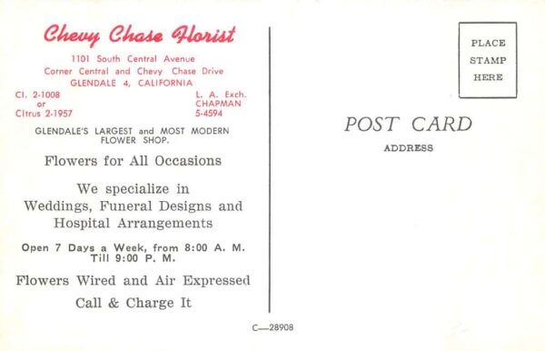 Glendale California Chevy Chase Florist at Night Postcard AA63802 - Image 2