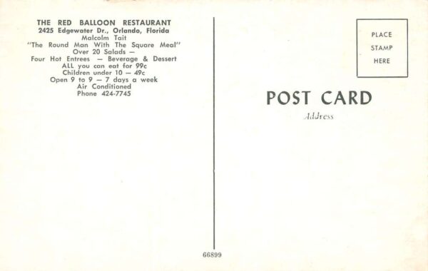 Orlando Florida Red Balloon Restaurant Dining Room and Entrance Vintage PC U5 - Image 2