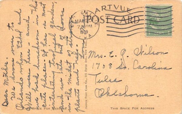 Orlando Florida Latch String Tea Room Tropical Garden View Vintage Postcard U7 - Image 2