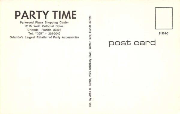 Orlando Florida Party Time Retail Store Parkwood Plaza Vintage Postcard U9 - Image 2