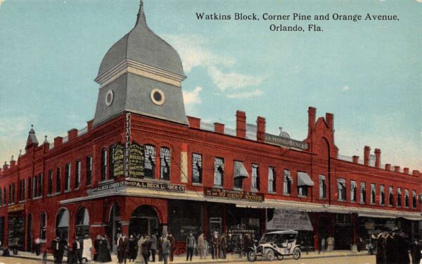 Orlando Florida Watkins Block 10 Cent Store and Bank Vintage Postcard U10
