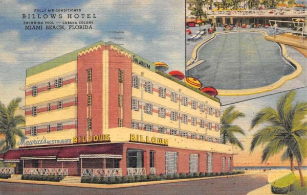 Miami Beach Florida Billows Hotel Swimming Pool Vintage Postcard U40