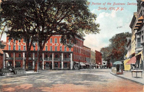 Sandy Hill New York Business District Street Scene Vintage Postcard AA63911