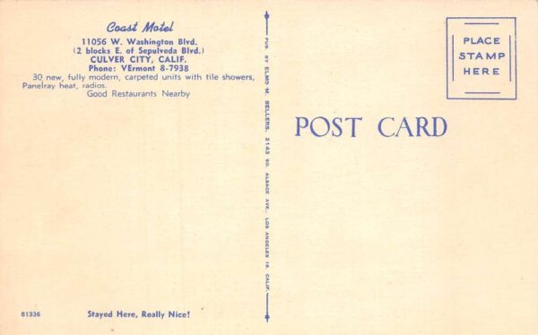 Culver City California Coast Motel Linen Vintage Postcard AA63924 - Image 2