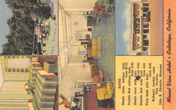Calistoga California Mount View Hotel Linen Vintage Postcard AA63925