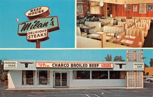 Escondido California Milan's Steak House Restaurant Vintage Postcard AA63929