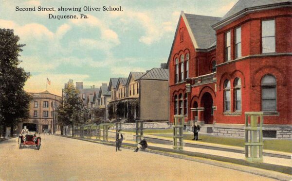 Duquesne Pennsylvania Second Street Oliver School Vintage Postcard AA63945