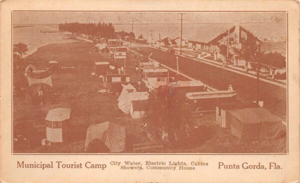 Punta Gorda Florida Municipal Tourist Camp Birds Eye View Postcard AA63948