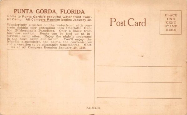 Punta Gorda Florida Municipal Tourist Camp Birds Eye View Postcard AA63948 - Image 2