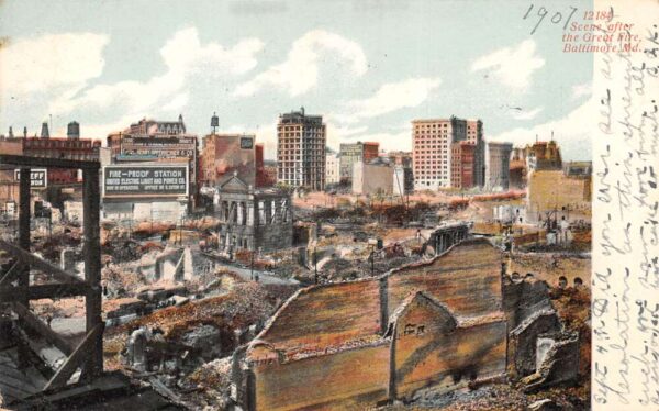 Baltimore Maryland Scene after Great Fire Fire Proof Station Sign PC AA63954