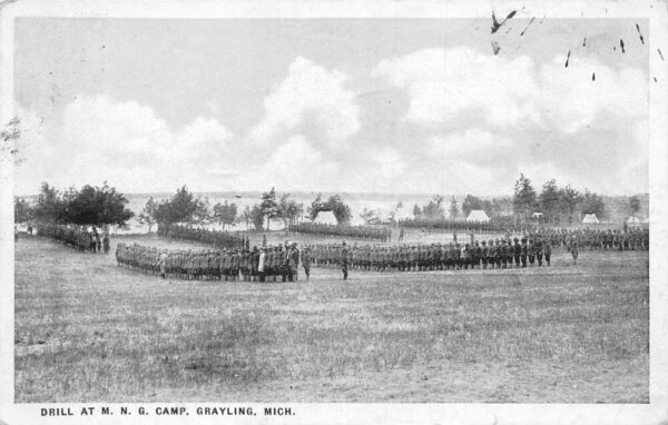 Grayling Michigan Drill at MNG Camp Military Vintage Postcard AA63988
