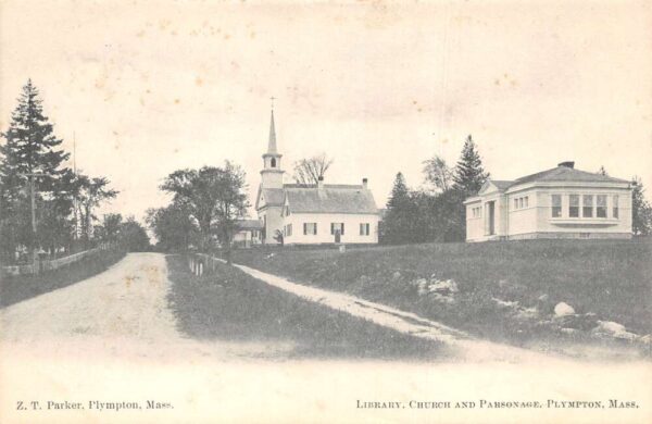 Plympton Massachusetts Library, Church and Parsonage Vintage Postcard AA64004