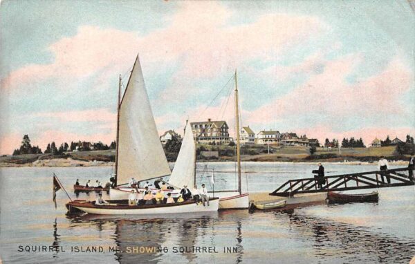 Squirrel Island Maine Sailboat at Pier Showing Squirrel Inn Postcard AA64008