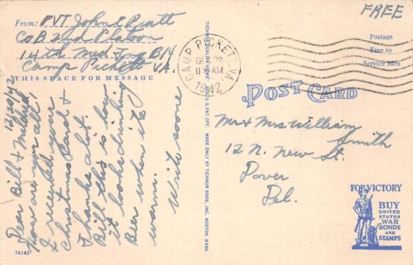 Camp Pickett Virginia Sidewalk Cafe Military Vintage Postcard AA64015 - Image 2