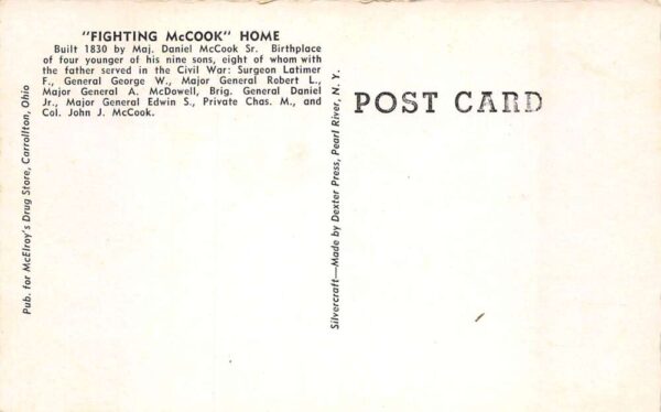 Carrollton Oregon Birthplace of the Fighting McCooks Vintage Postcard AA64033 - Image 2