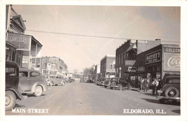 El Dorado Illinois Main Street Businesses Real Photo Vintage Postcard U505