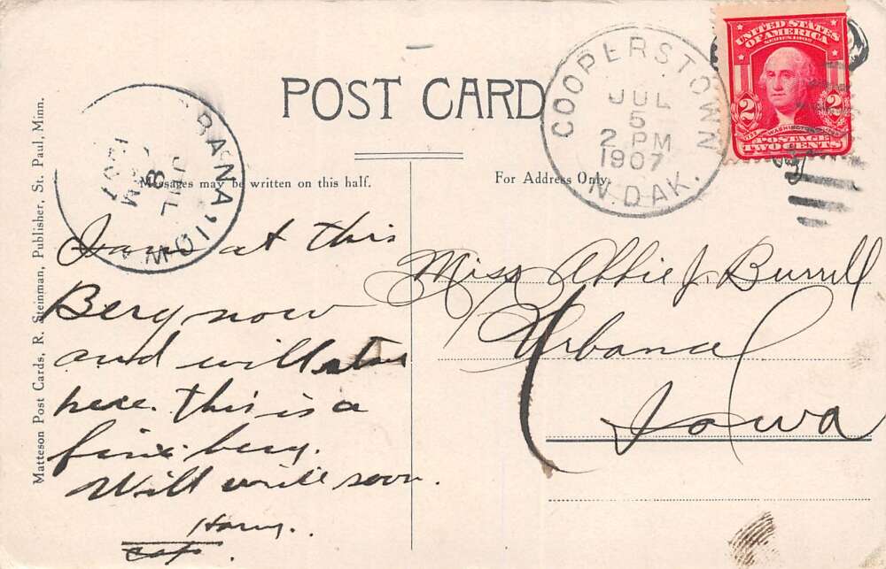 Cooperstown North Dakota Main Street Town View Vintage Postcard U516 - Image 2