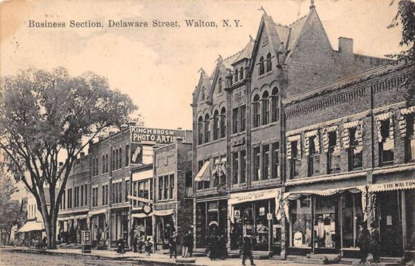 Walton New York Business Section Delaware Street Vintage Postcard U533