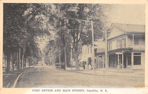 Unadilla New York Post Office and Main Street Vintage Postcard U536