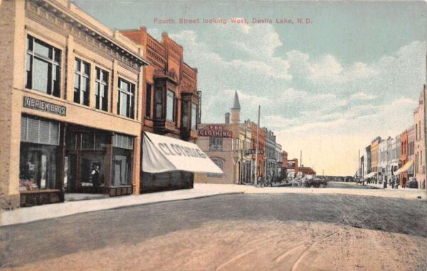 Devils Lake North Dakota 4th Street Looking West Clothing Store in View PC U541