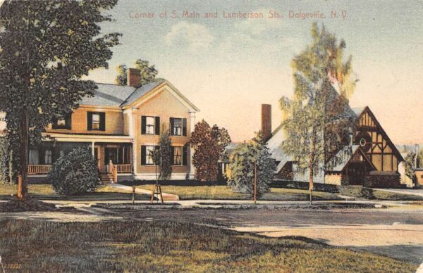 Dolgeville New York Corner of South Main and Lamberson Streets Vintage PC U573