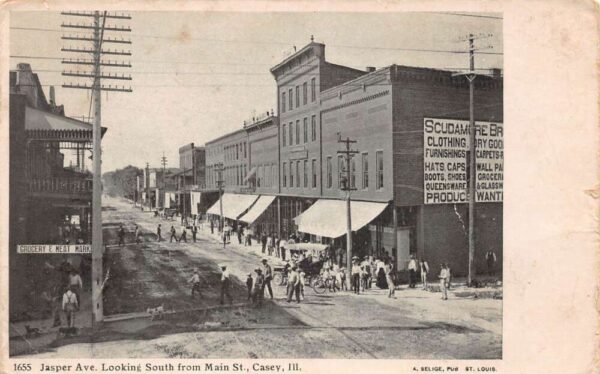 Casey Illinois Jasper Avenue Looking South from Main Street Vintage PC U587